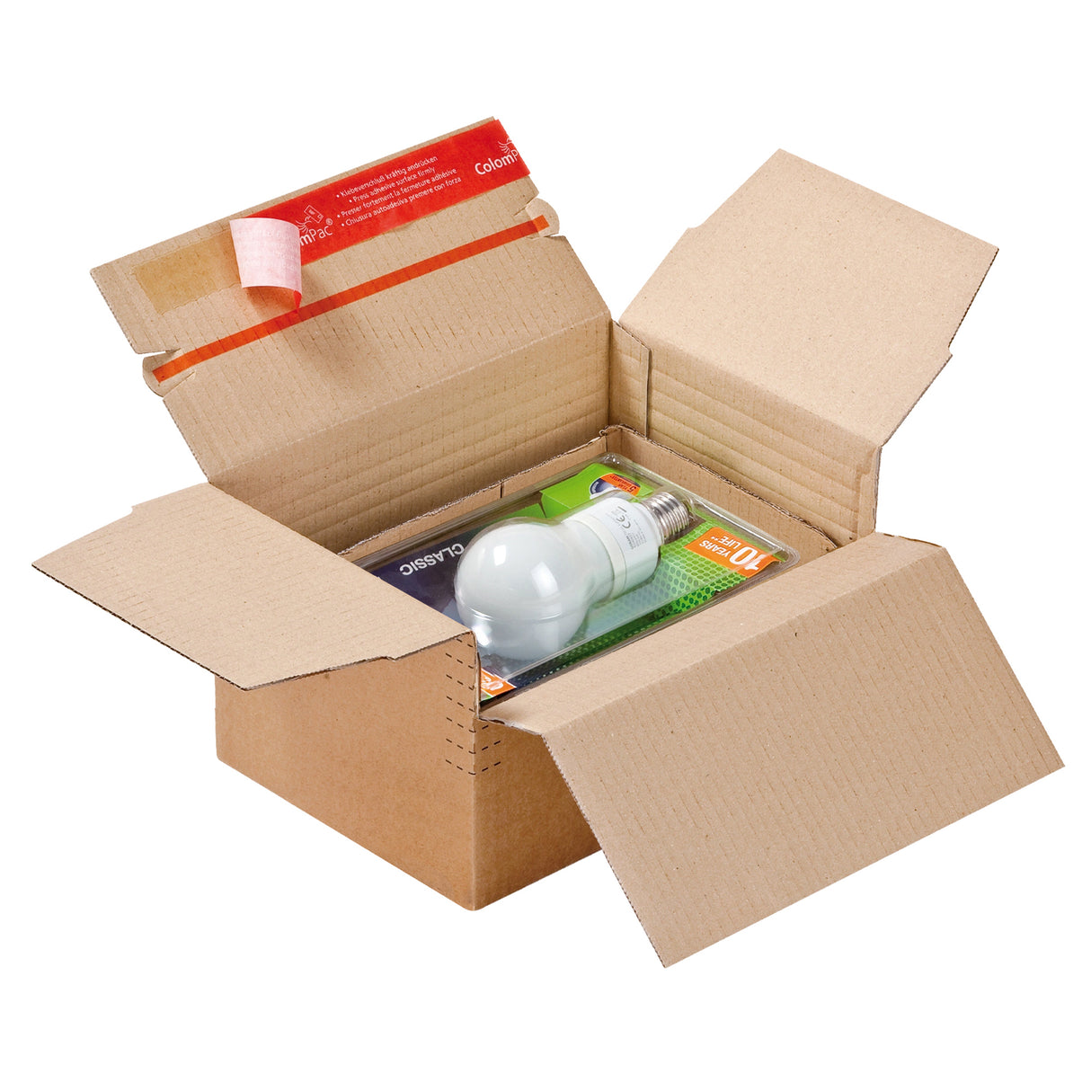 Itsesulkeutuva säädettävän syvyyden pahvilaatikko lähetyksiä varten