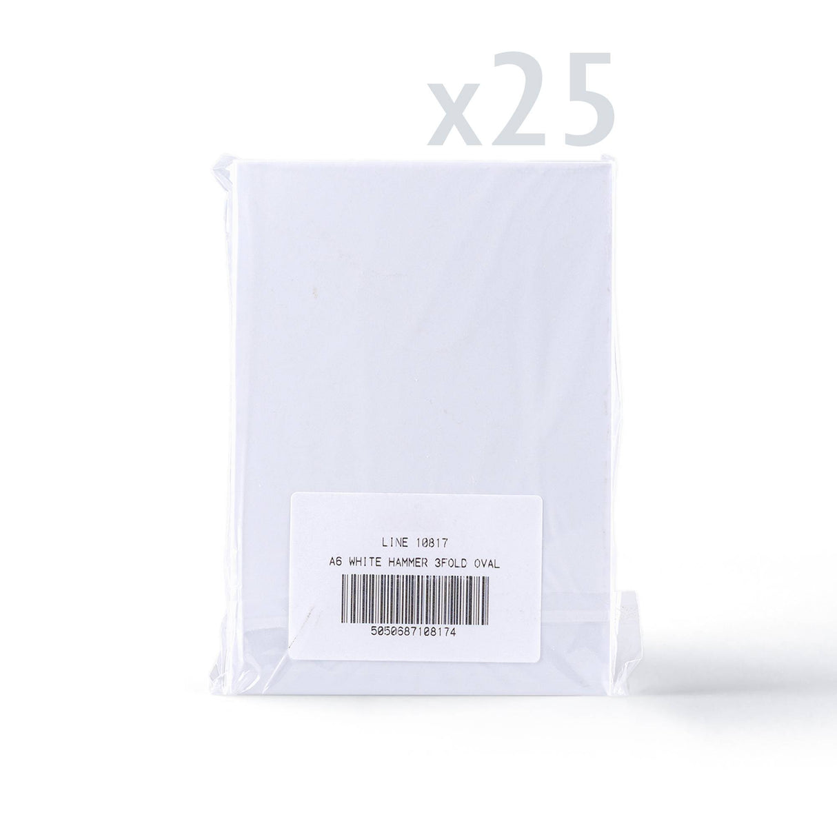 Valkoiset kolmiosaiset kortit, vasaroitu pinta ja ovaali aukko – pakkaus